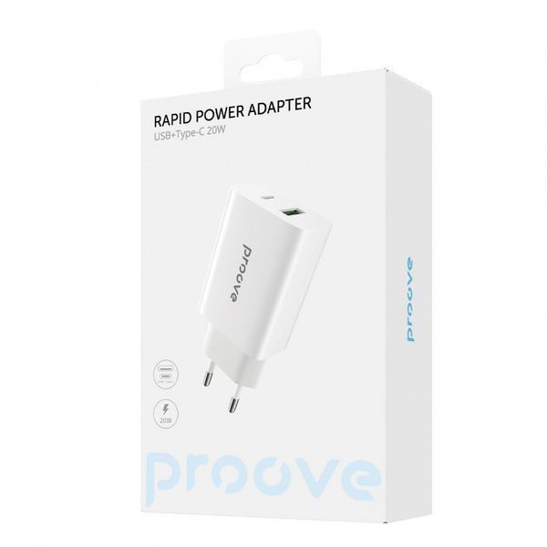 Сетевое зарядное устройство Proove Rapid 20W (Type-C + USB) white 656-02622 фото