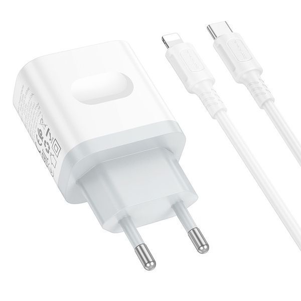 Мережевий зарядний пристрій з кабелем BOROFONE BA99A Breeze single port PD20W charger set(C to iP) White 6941991121364 фото