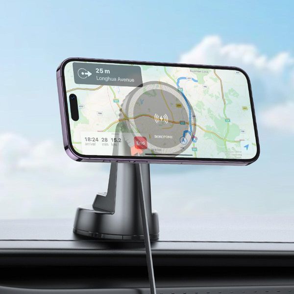 Держатель для мобильного с БЗП BOROFONE BH208 Mona retractable magnetic wireless fast charging car 656-00525 фото
