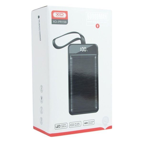 Power Bank XO PR159 QC22.5W PD20W digital display, with light, 60000 mAh Чорний 656-01489 фото