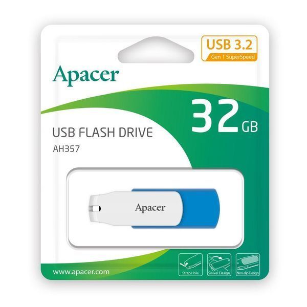 Флеш-накопитель Apacer USB 3.2 Gen 1 AH357 32GB Blue/White AP32GAH357U-1 фото
