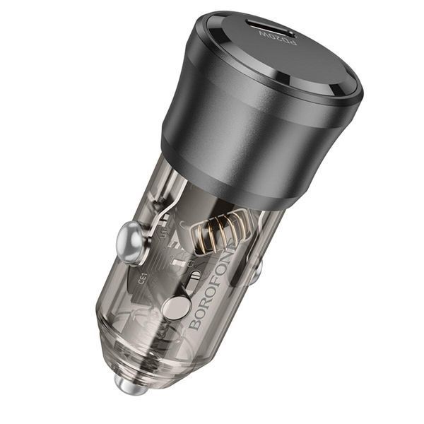Автомобільний зарядний пристрій BOROFONE BZ24 Clever single port PD20W car charger Transparent Black 656-00310 фото