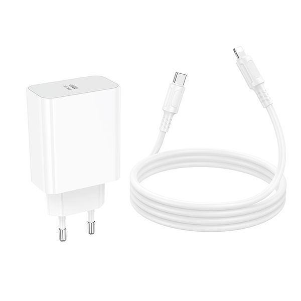 Сетевое зарядное устройство з кабелем BOROFONE BA107A Stellar single port PD30W charger set (C to iP) (EU) White 6941991125355 фото