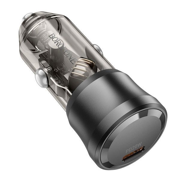 Автомобільний зарядний пристрій BOROFONE BZ24 Clever single port PD20W car charger Transparent Black 656-00310 фото