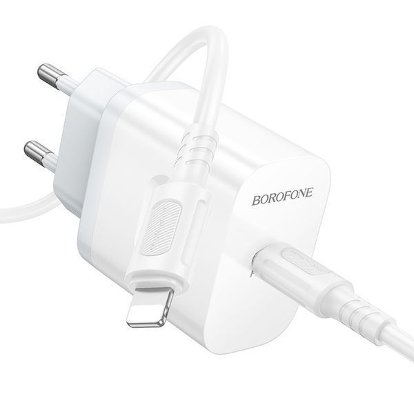 Мережевий зарядний пристрій з кабелем BOROFONE BA99A Breeze single port PD20W charger set(C to iP) White 6941991121364 фото