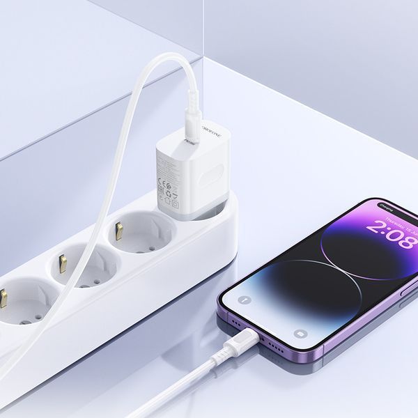 Мережевий зарядний пристрій з кабелем BOROFONE BA99A Breeze single port PD20W charger set(C to iP) White 6941991121364 фото