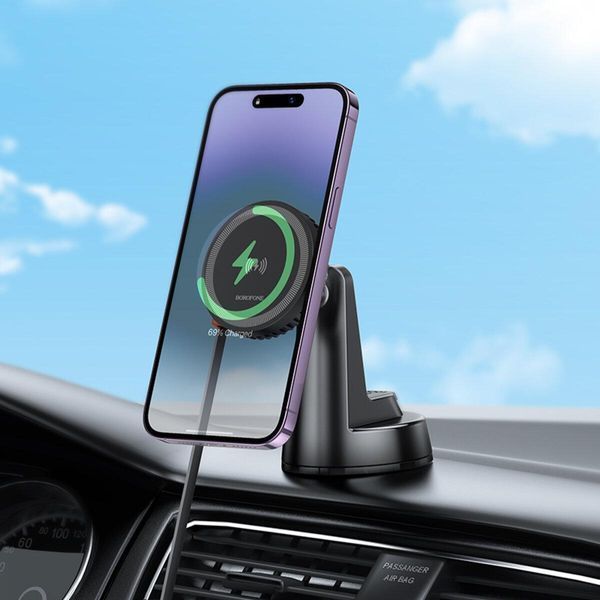 Держатель для мобильного с БЗП BOROFONE BH208 Mona retractable magnetic wireless fast charging car 656-00525 фото