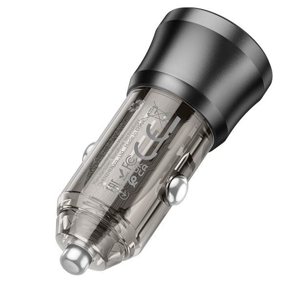 Автомобільний зарядний пристрій BOROFONE BZ24 Clever single port PD20W car charger Transparent Black 656-00310 фото