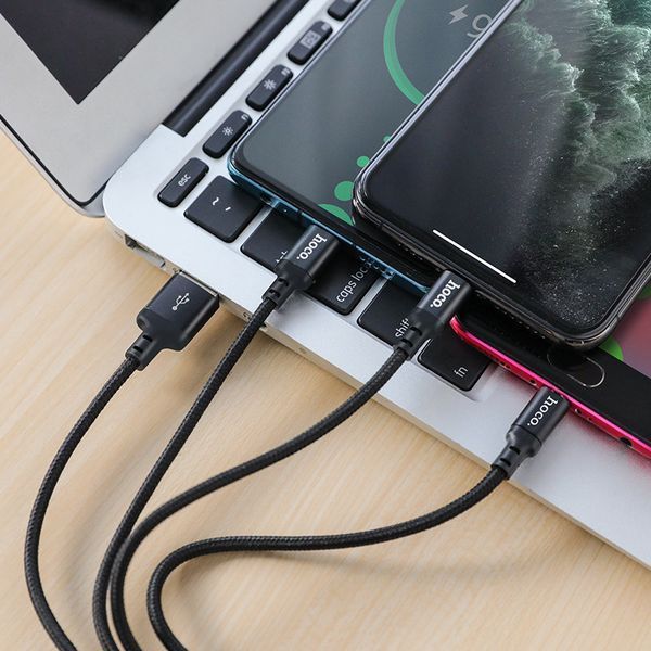 Кабель HOCO X14 3-in-1 Times speed charging cable iP+Micro+Type-C Black 6931474719157 фото