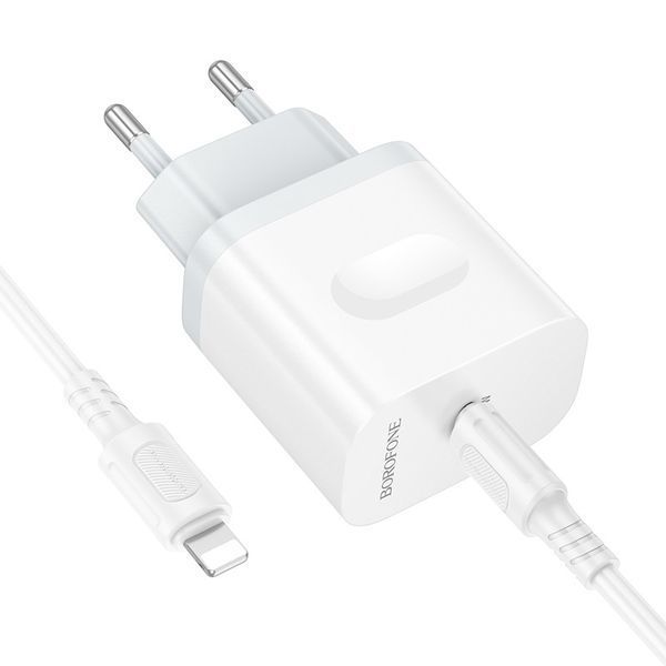 Мережевий зарядний пристрій з кабелем BOROFONE BA99A Breeze single port PD20W charger set(C to iP) White 6941991121364 фото