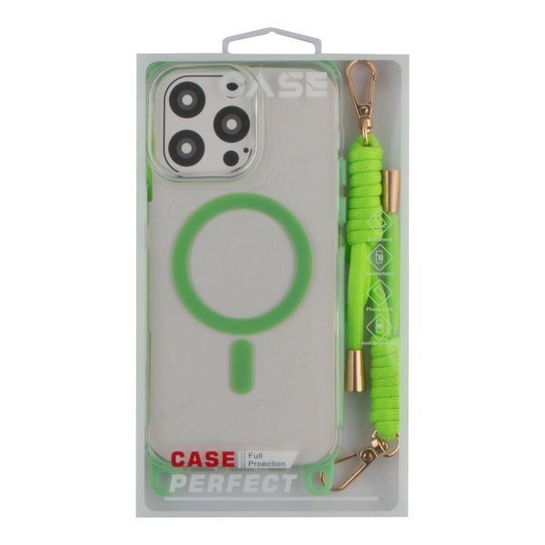 Чехол TPU+PC LanyardCase with MagSafe для iPhone 15 Pro Max Fluorescent Green 214-03179 фото