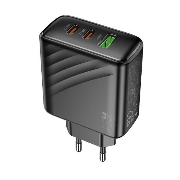 Мережевий зарядний пристрій Hoco CS26A 2USB-C/1USB PD/QC 45W Чорний 209-00351 фото
