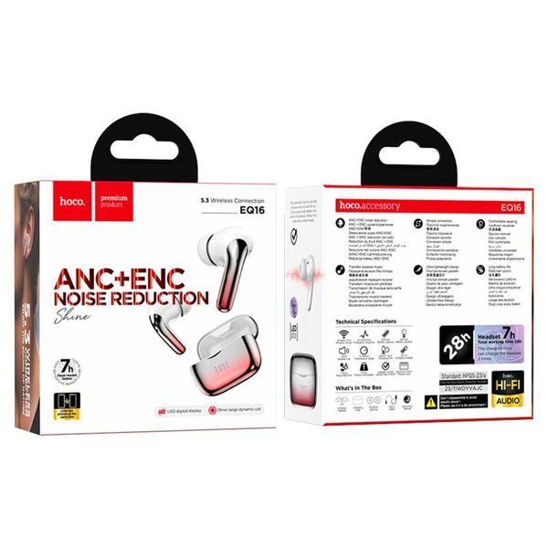 Бездротові навушники HOCO EQ16 Shine true wireless ANC+ENC Noise Reduction BT headset Red glaze 656-03858 фото