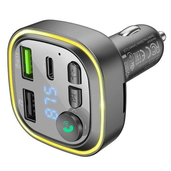 АЗУ с FM-модулятором BOROFONE BC48 Broad QC3.0 car BT FM transmitter 18W Black 6941991104039 фото