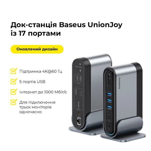 USB-хаб Baseus UnionJoy 17-Port Triple-Display Docking Station Space Grey（USB-C to B00532304811-00 фото