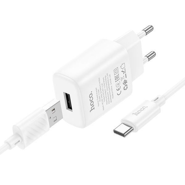 Мережевий зарядний пристрій з кабелем HOCO C134A Solid single-port charger set(Type-C) White 6942007621366 фото
