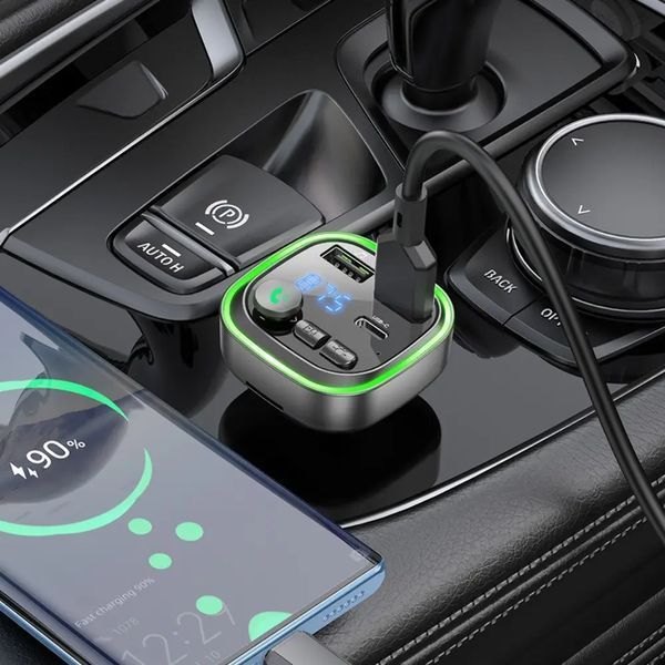 АЗУ с FM-модулятором BOROFONE BC48 Broad QC3.0 car BT FM transmitter 18W Black 6941991104039 фото