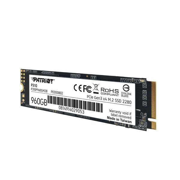 Накопитель SSD M.2 Patriot P310 960GB NVMe 2280 PCIe 3.0x4 3D NAND TLC P310P960GM28 фото