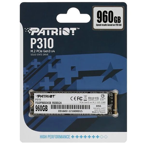 Накопитель SSD M.2 Patriot P310 960GB NVMe 2280 PCIe 3.0x4 3D NAND TLC P310P960GM28 фото