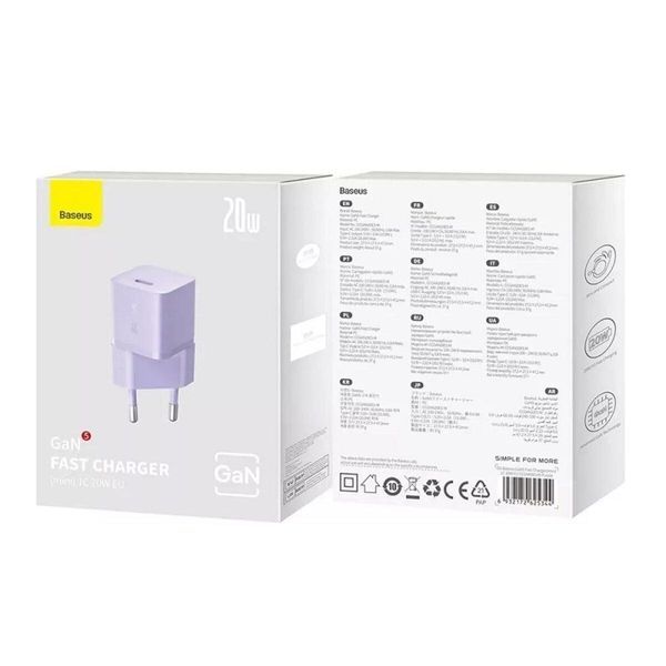 Мережевий зарядний пристрій Baseus GaN5 Fast Charger(mini) 1C 20W EU Purple 656-01300 фото