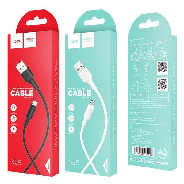 Кабель HOCO X25 USB to Type-C 2A, 1m, PVC, PVC connectors, Black 6957531080145 фото