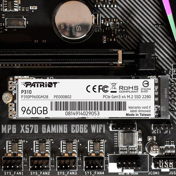 Накопитель SSD M.2 Patriot P310 960GB NVMe 2280 PCIe 3.0x4 3D NAND TLC P310P960GM28 фото