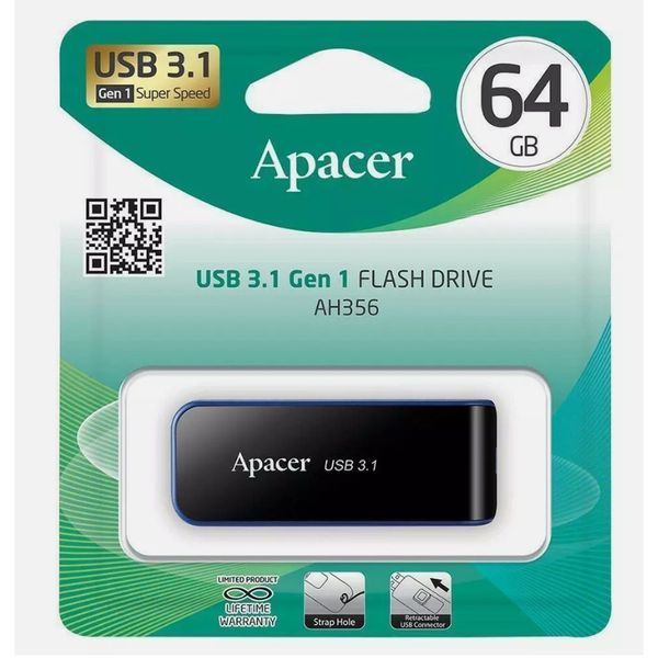 Флеш-накопитель Apacer USB 3.2 Gen 1 AH356 64GB Black AP64GAH356B-1 фото