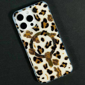 Чехол Transporent Case with Print Magnetic для iPhone 13 Leopard-gold 214-04413 фото