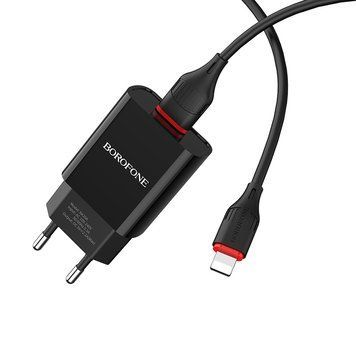 Сетевое зарядное устройство з кабелем BOROFONE BA20A Sharp single port charger set(Lightning) 10.5W Black 6931474702128 фото
