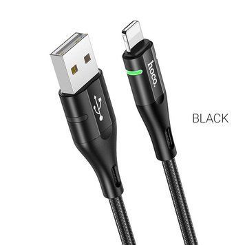 Кабель HOCO U93 USB to iP 2.4A, 1.2m, nylon, aluminum connectors, light indicator, Black 6931474732132 фото