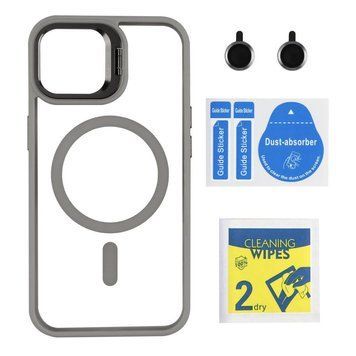 Чохол TPU+PC+Metal Stand Case with MagSafe and Camera Lenses для iPhone 14 Grey 214-03654 фото