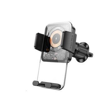 Тримач для мобiльного з БЗП BOROFONE BH209 Riley wireless fast charging car holder(air outlet) Black 656-00526 фото