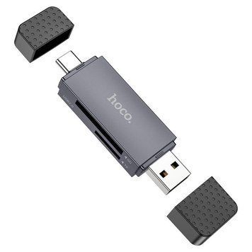 Кардридер HOCO HB45 Spirit 2-in-1 USB/Type-C 2.0 card reader Metal Gray 6942007620512 фото