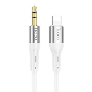 Аудiокабель HOCO UPA22 iP to 3.5mm male, silicone, 1m, White 6931474769480 фото