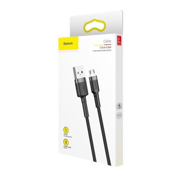 Дата кабель Baseus Cafule USB to MicroUSB Cable 2.4A (1m) (CAMKLF-B) Серый / Черный ILSO-00000034278-1 фото