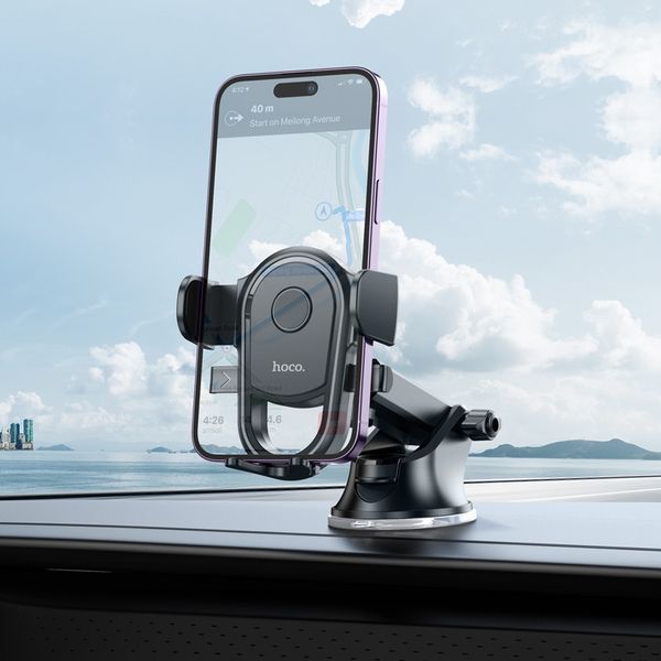Автотримач для телефона HOCO H5 Integrity one-key car holder (Спрямовуваності console) Black 6931474790934 фото