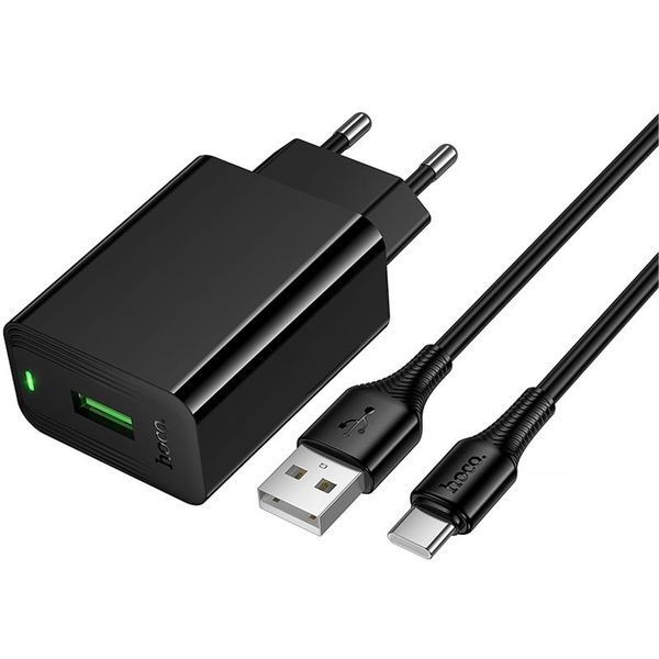 МЗП Hoco CS92A Leader QC3.0 18W (1USB-A) + кабель USB to Type-C Black ILSO-00000081879-1 фото