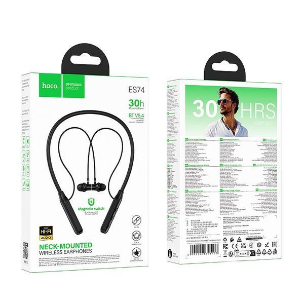 Беспроводные спортивные наушники HOCO ES74 Refinado neck-mounted BT earphones Black 6942007648103 фото