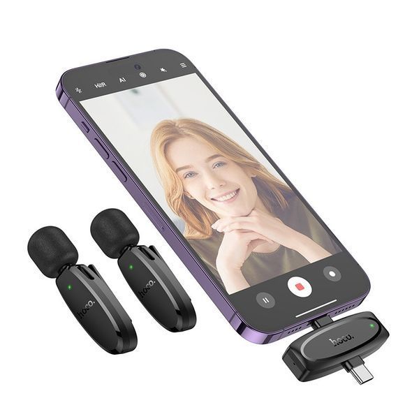 Бездротова мікрофонна система HOCO L15 dual-mic (iP/Type-C) Black 6942007638623 фото