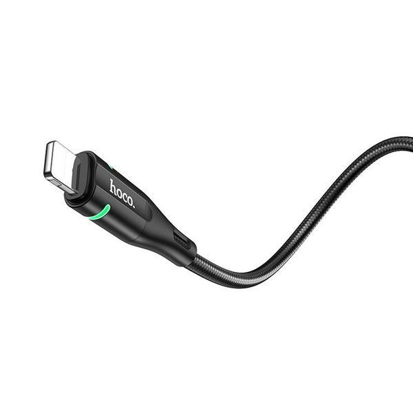 Кабель HOCO U93 USB to iP 2.4A, 1.2m, nylon, aluminum connectors, light indicator, Black 6931474732132 фото