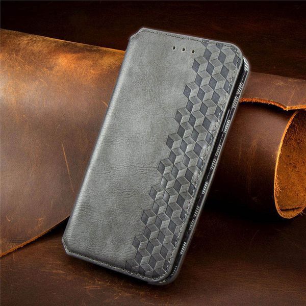 Кожаный чехол-книжка GETMAN Cubic для Xiaomi Redmi Note 11 (Global) / Note 11S Серый 555-01903 фото