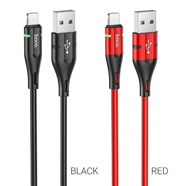 Кабель HOCO U93 USB to iP 2.4A, 1.2m, nylon, aluminum connectors, light indicator, Black 6931474732132 фото