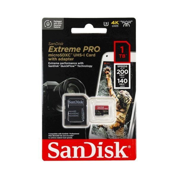 Карта памяти microSDXC (UHS-1 U3) SanDisk Extreme Pro A2 1TB class 10 V30 (R200MB/s,W140MB/s) (adapter) SDSQXCD-1T00-GN6MA фото