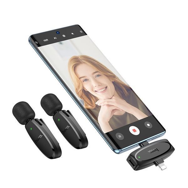 Бездротова мікрофонна система HOCO L15 dual-mic (iP/Type-C) Black 6942007638623 фото