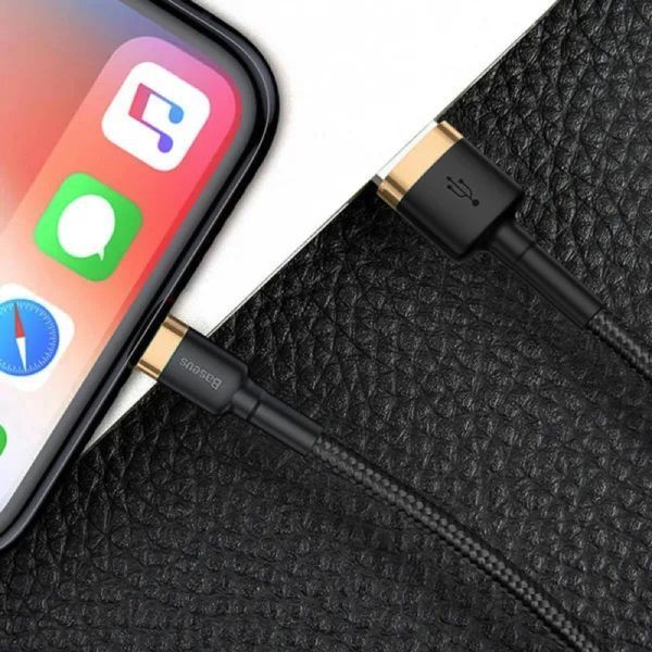 Кабель Baseus Cafule Cable USB For Lightning 2.4A 1m Gold+Black CALKLF-BV1 фото
