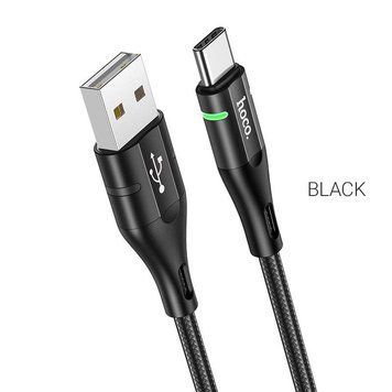 Кабель HOCO U93 USB to Type-C 3A, 1.2m, nylon, aluminum connectors, light indicator, Black 6931474732170 фото