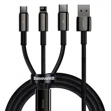 Кабель Baseus Tungsten Gold One-for-three Fast Charging Data 3-in-1 (Micro USB+Lightning+Type-C) 3.5 Black CAMLTWJ-01 фото
