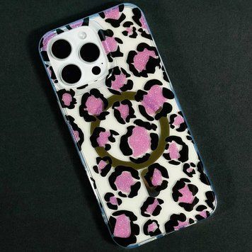 Чохол Transporent Case with Print Magnetic для iPhone 16 Pro Max Leopard-pink 214-04514 фото