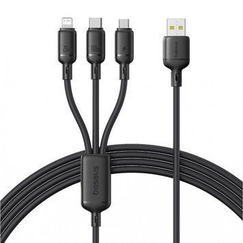 Кабель Baseus Silky One-for-Three Fast Charging USB to Micro USB+Lightning+Type-C 100W 1.5m Black P10377705123-00 фото