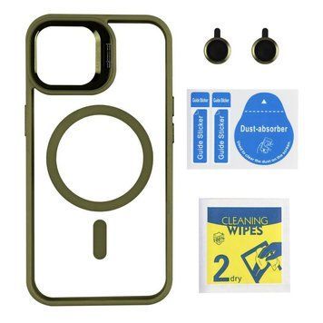 Чохол TPU+PC+Metal Stand Case with MagSafe and Camera Lenses для iPhone 15 Green 214-03705 фото